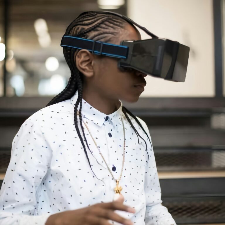 a woman wearing a pair of virtual glasses